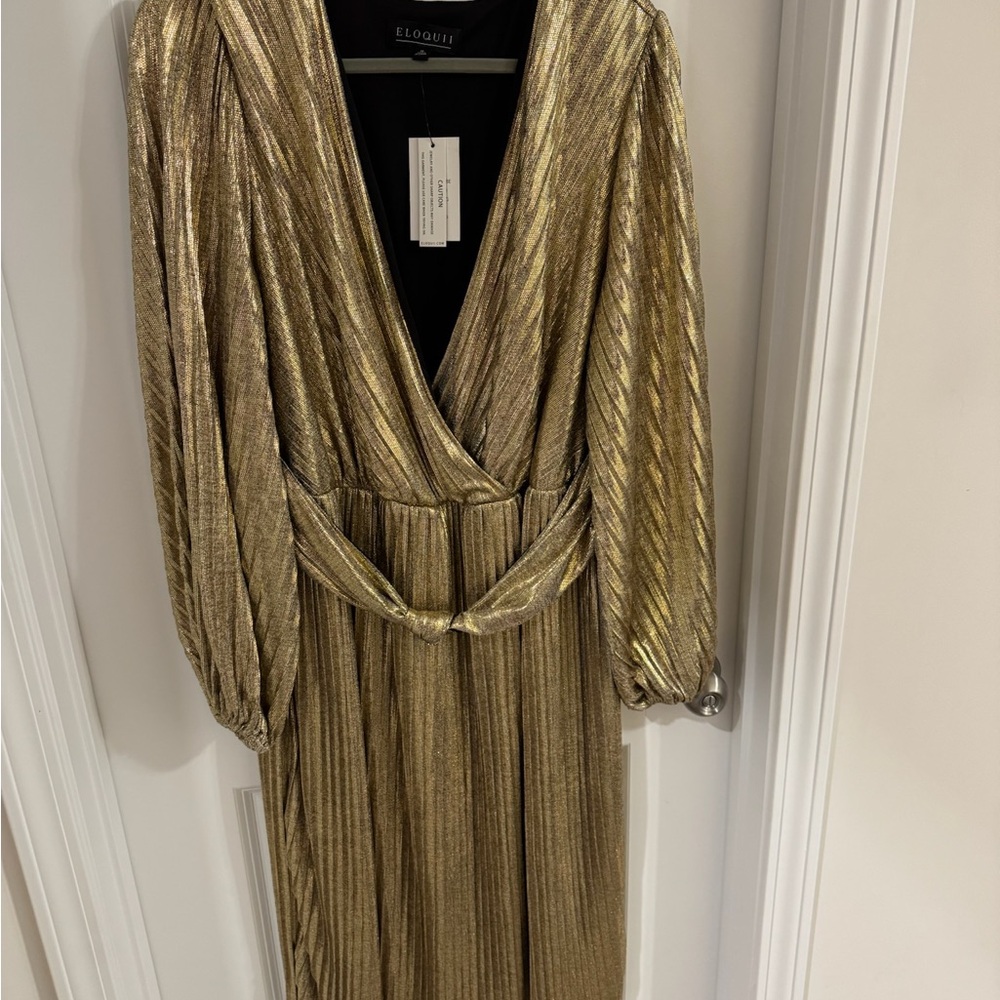 Eloquii Gold Cocktail Pleated Dress